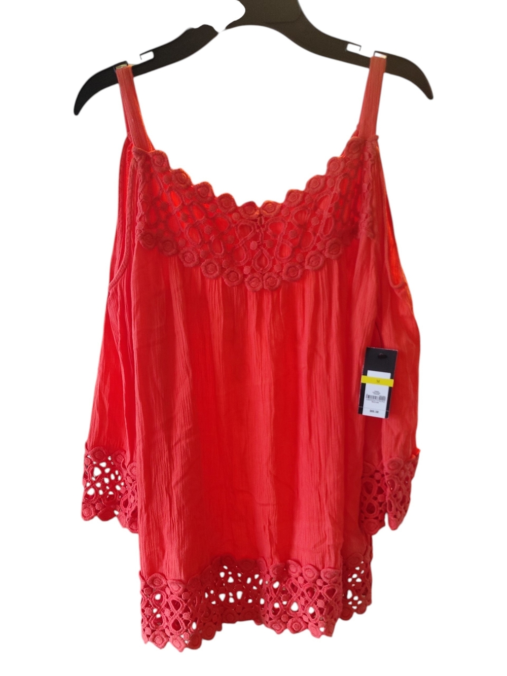 Crown & Ivy Red Crochet Cold Shoulder Blouse